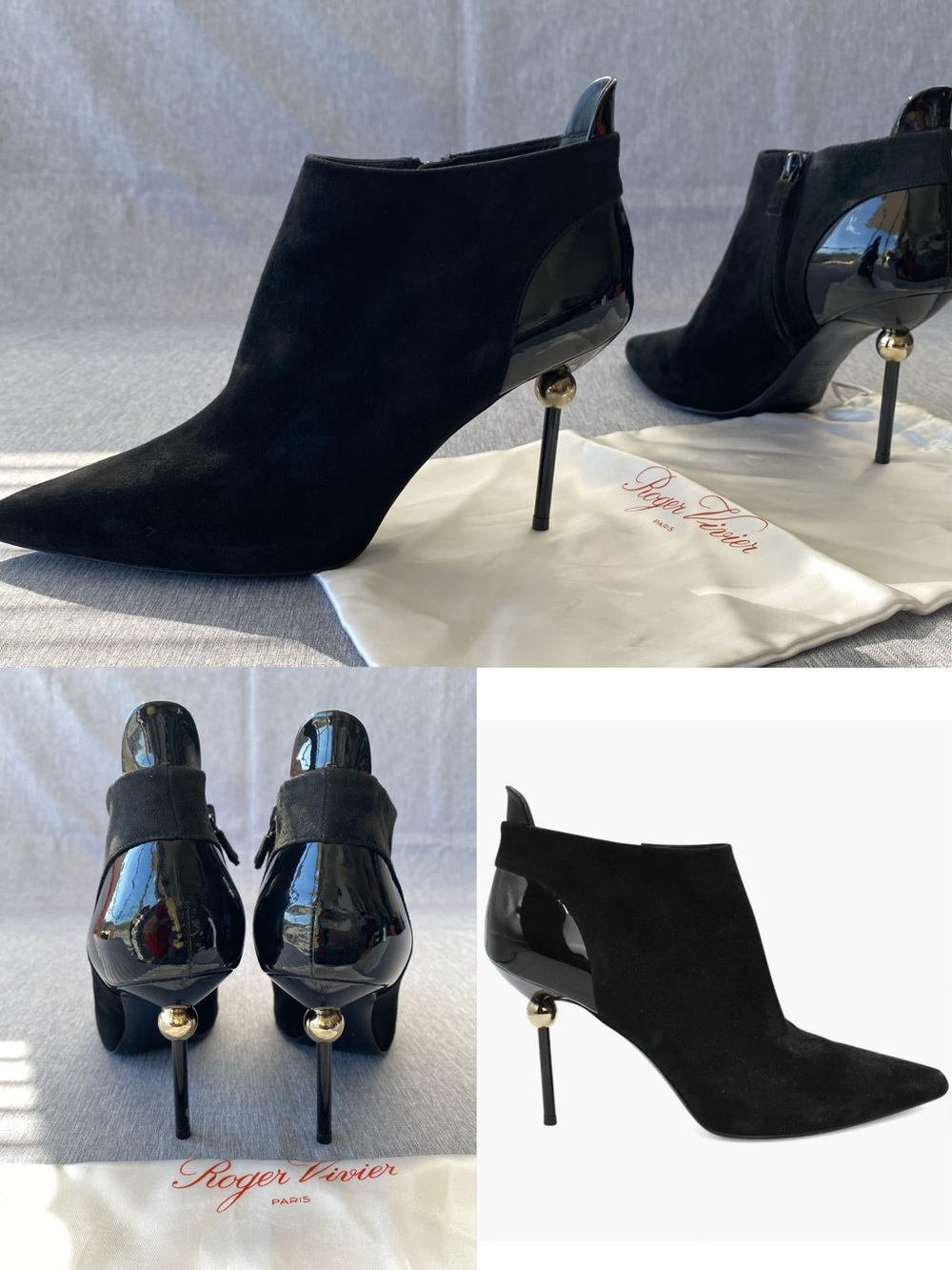 (9.5/10) Roger Vivier | Black Suede Patent Leather Pointed toe Ankle Booties